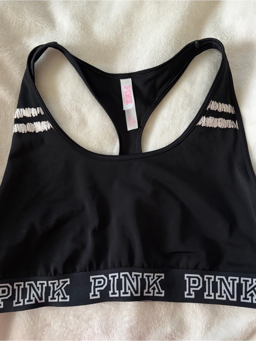 PINK Victoria's Secret Black Sports Bra with White Logo Trim